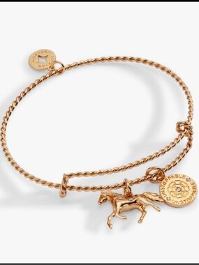 Alex and Ani Horse Rope Textured Charm Bangle Gold Tone NWT Year of the Horse